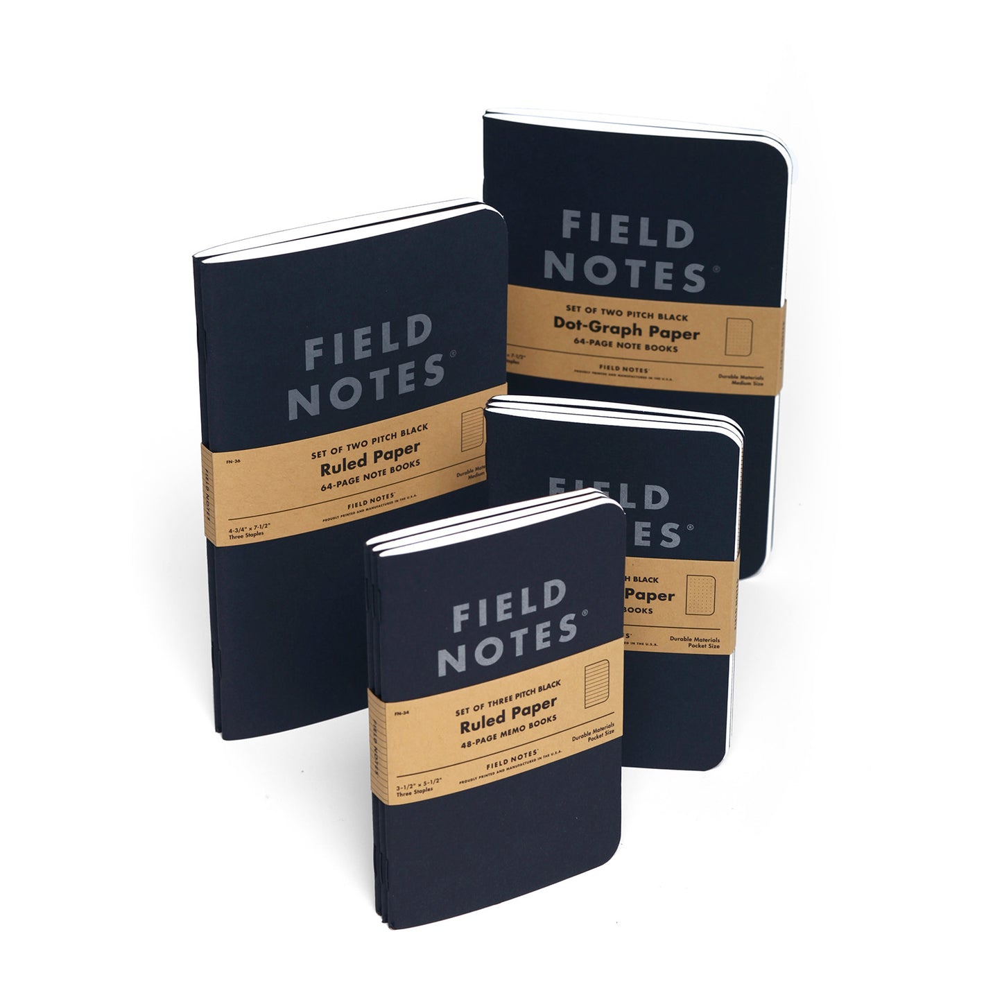 Field Notes Pitch Black Note Book 2-Pack, Ruled