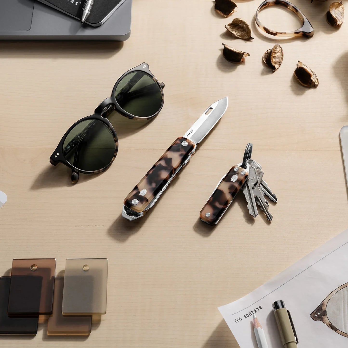 The James Brand The Elko Stainless Eco-Acetate Straight, Desert Tortoise