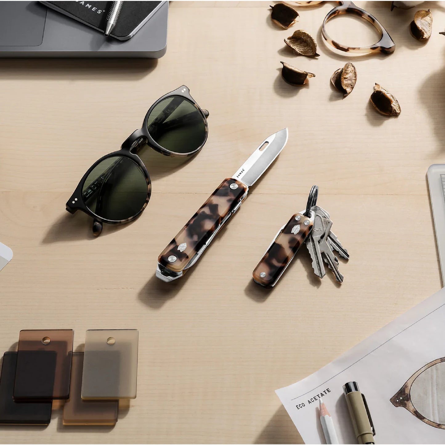 The James Brand The Ellis Stainless Eco-Acetate Straight, Desert Tortoise