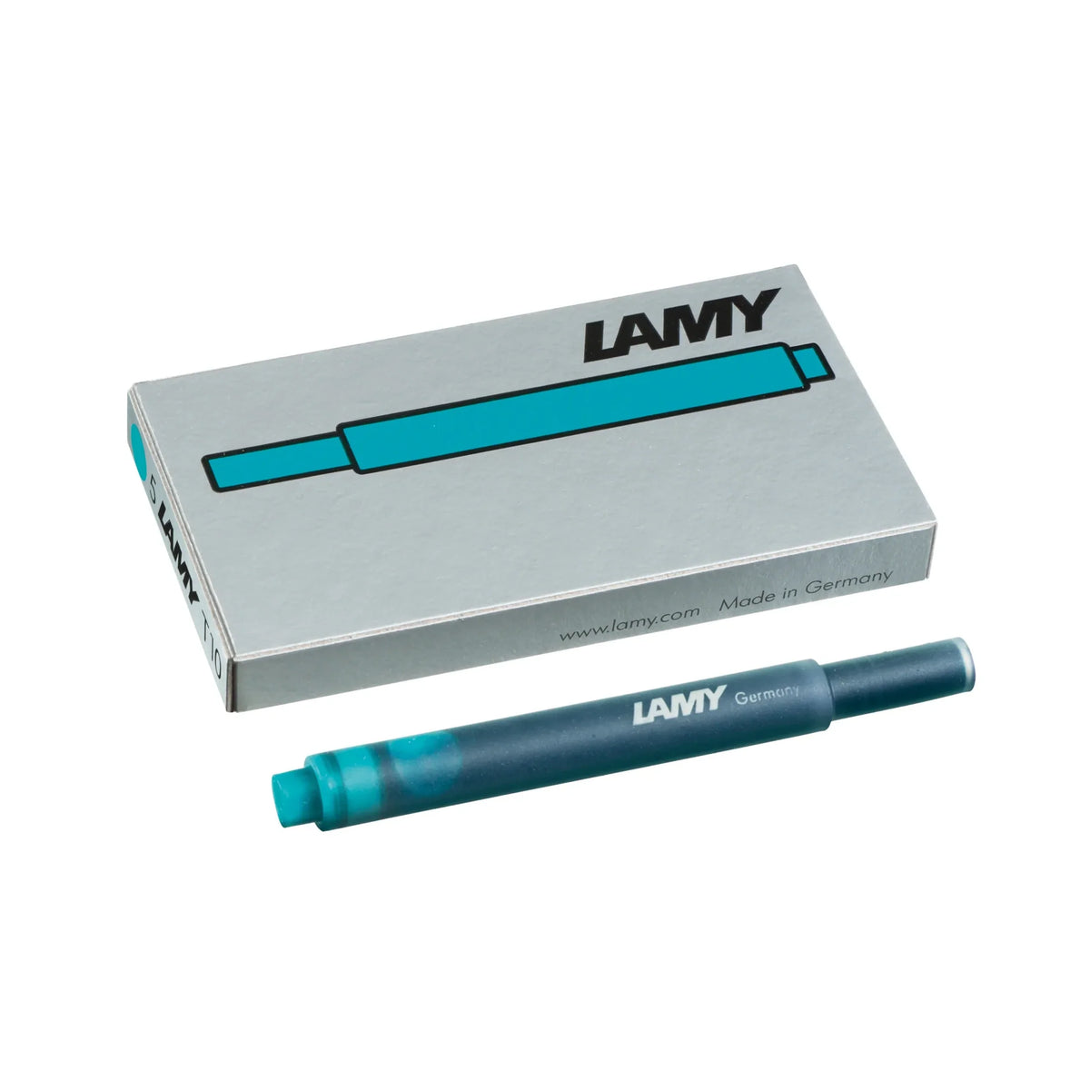 LAMY T 10 Blekkpatroner Turquoise, 5-Pakke på hvit bakgrunn