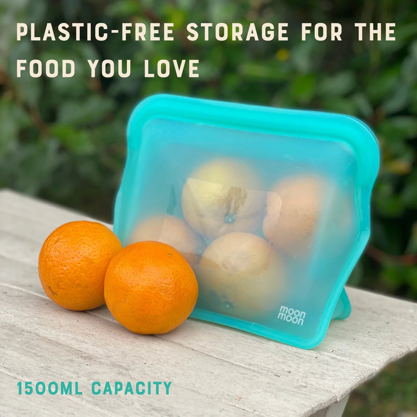 Moonmoon Reusable Silicone Food Bags XL Stand-Up Freezer Bags 1500ml Set of 2, Aqua