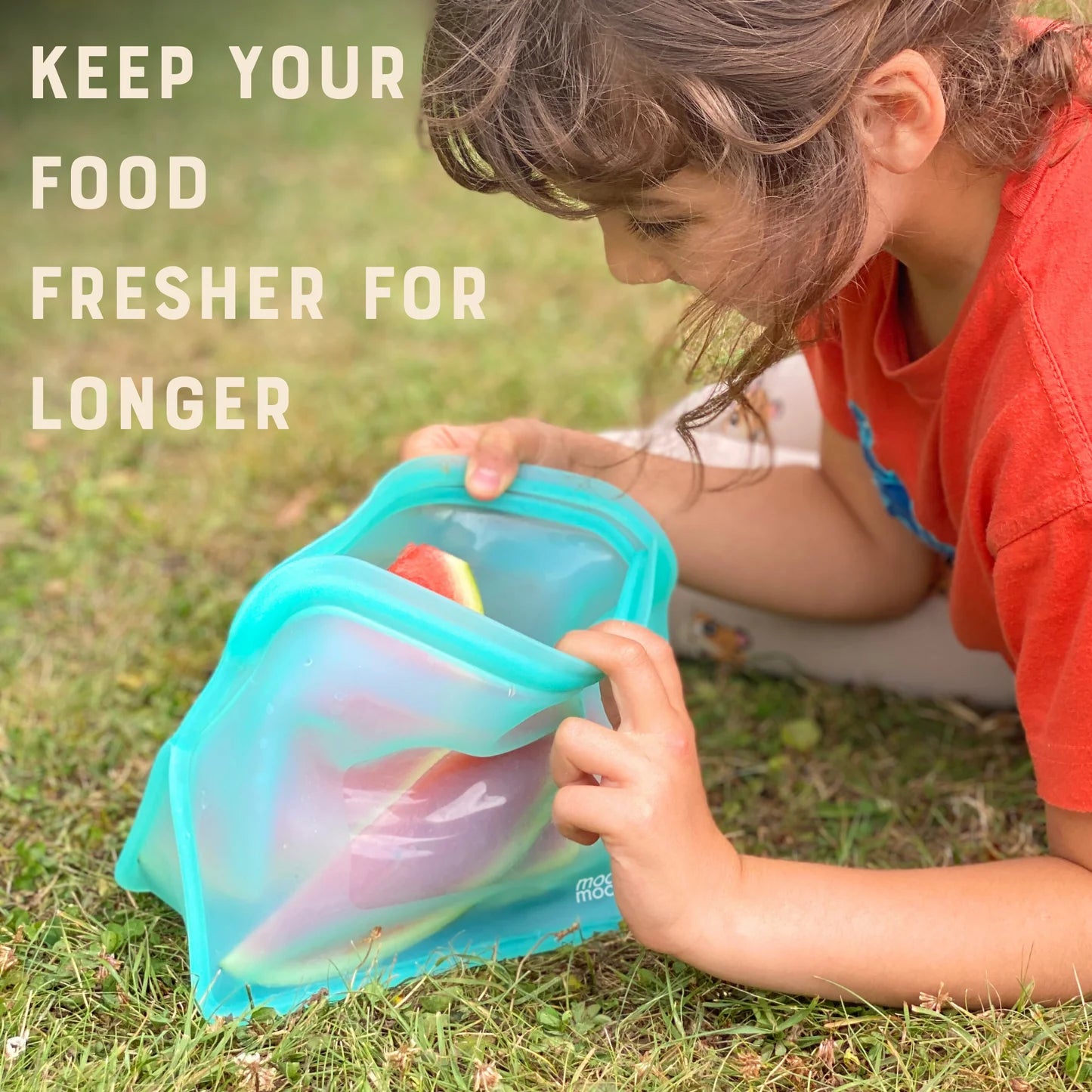 Moonmoon Reusable Silicone Food Bags XL Stand-Up Freezer Bags 1500ml Set of 2, Aqua