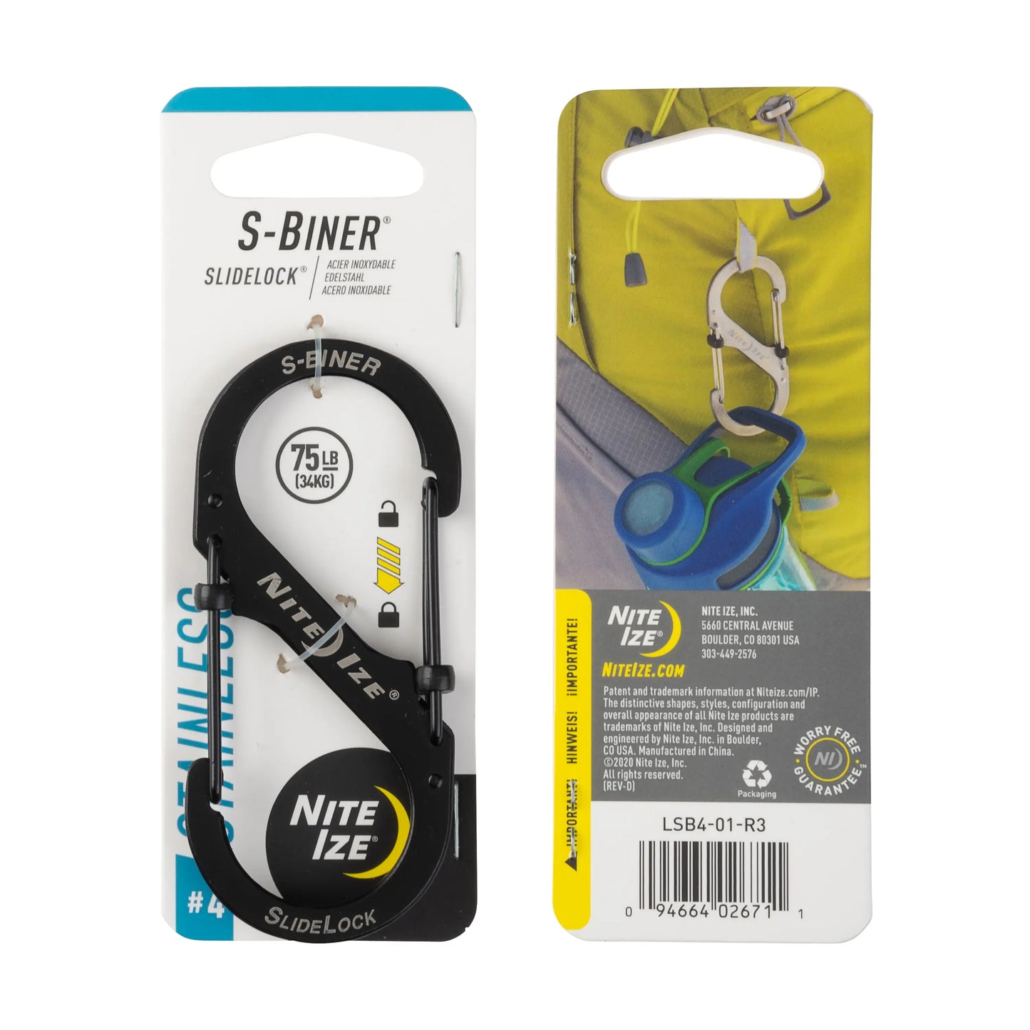 Nite Ize S-Biner® SlideLock® Stainless Steel #4, Black