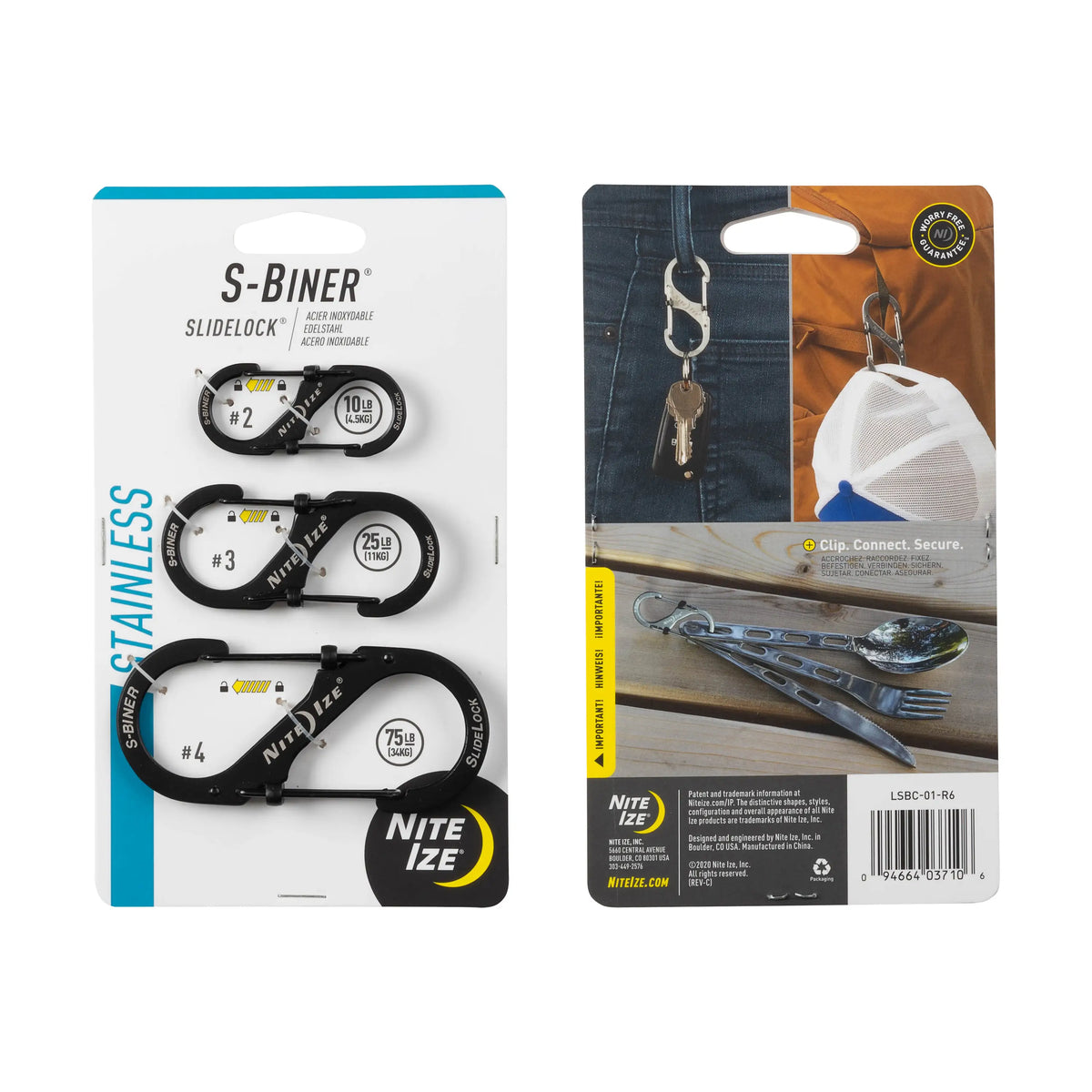 Nite Ize S-Biner® SlideLock® Stainless Steel, 3 Pack, Black
