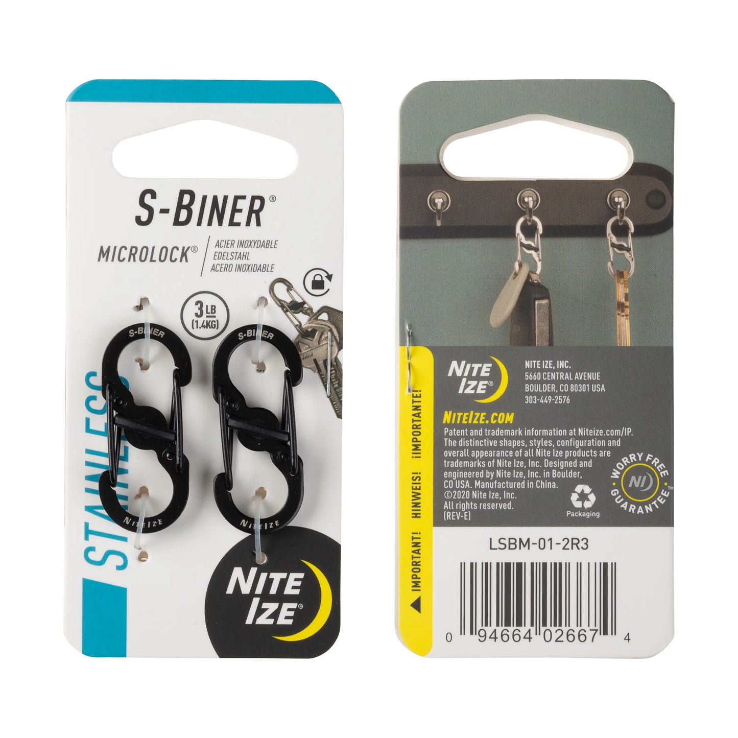 Nite Ize S-Biner® MicroLock® Stainless Steel 2 Pack, Black