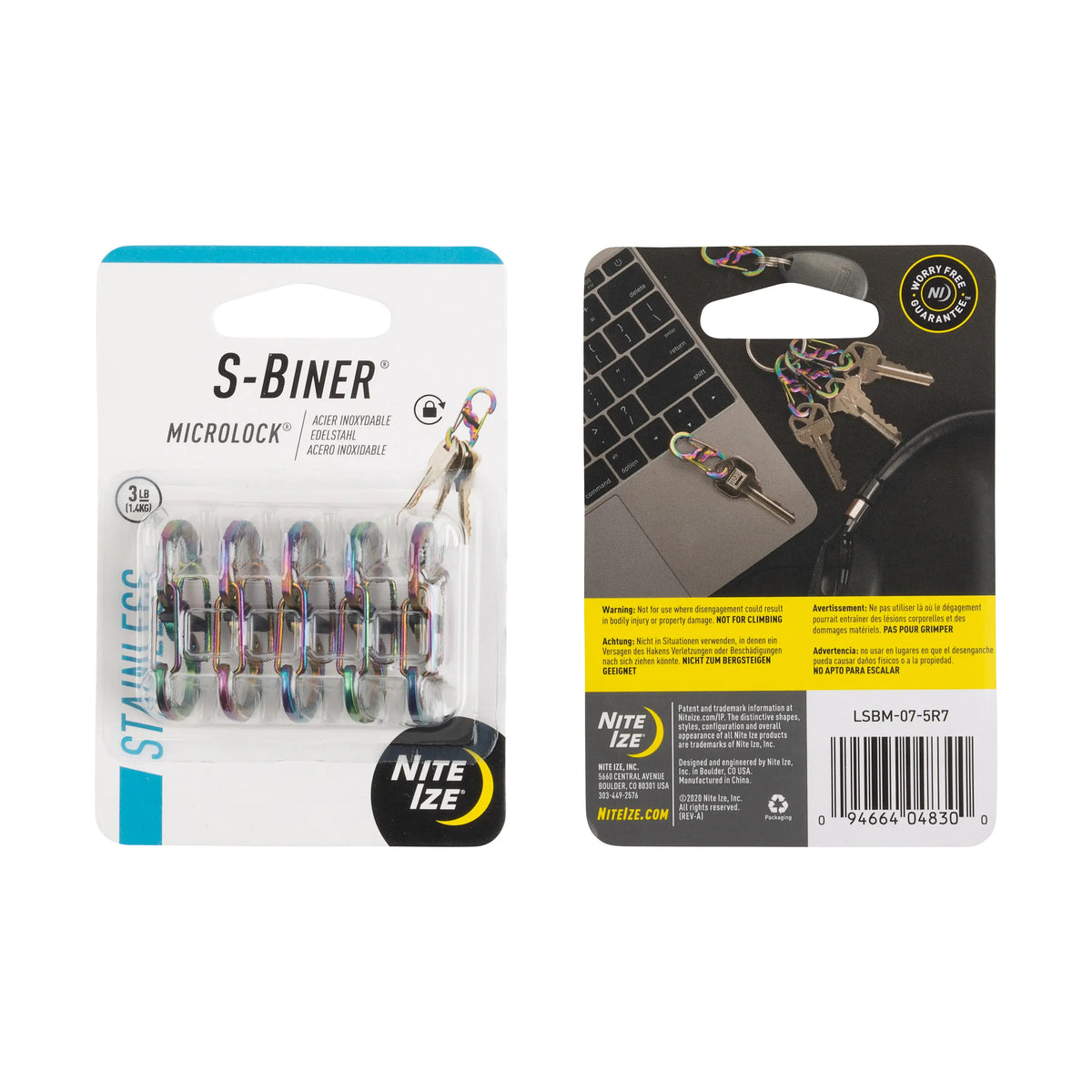 Nite Ize S-Biner® MicroLock® Stainless Steel 5 Pack, Spectrum