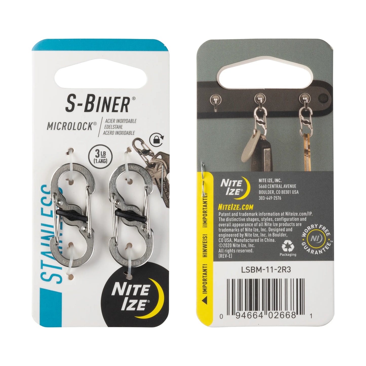 Nite Ize S-Biner® MicroLock® Stainless Steel 2 Pack, Stainless