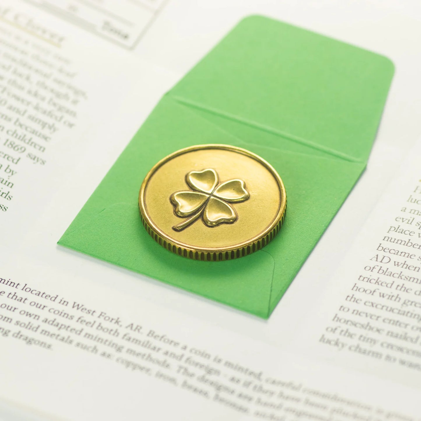 Shire Post Mint Lucky Brass Coin with Four Leaf Clover and Horseshoe
