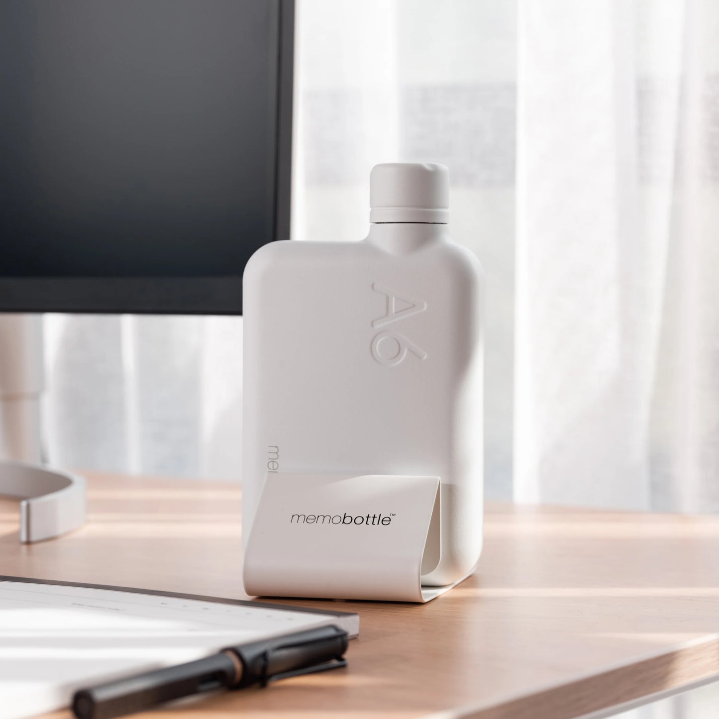 Memobottle™ White Desk Stand (Stainless Steel memobottle)