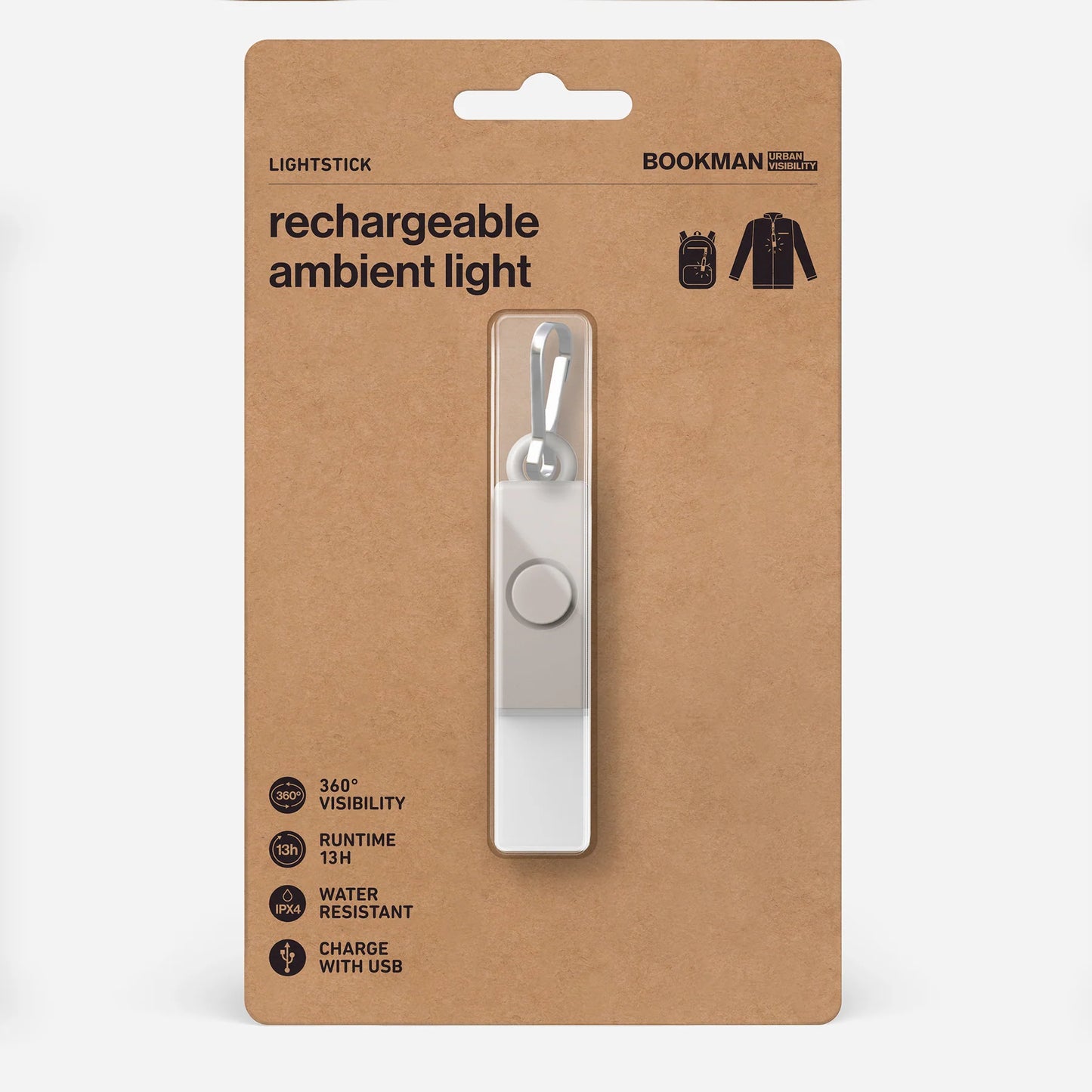Bookman Urban Visibility Lightstick Award-winning wearable Light, Sand Gray