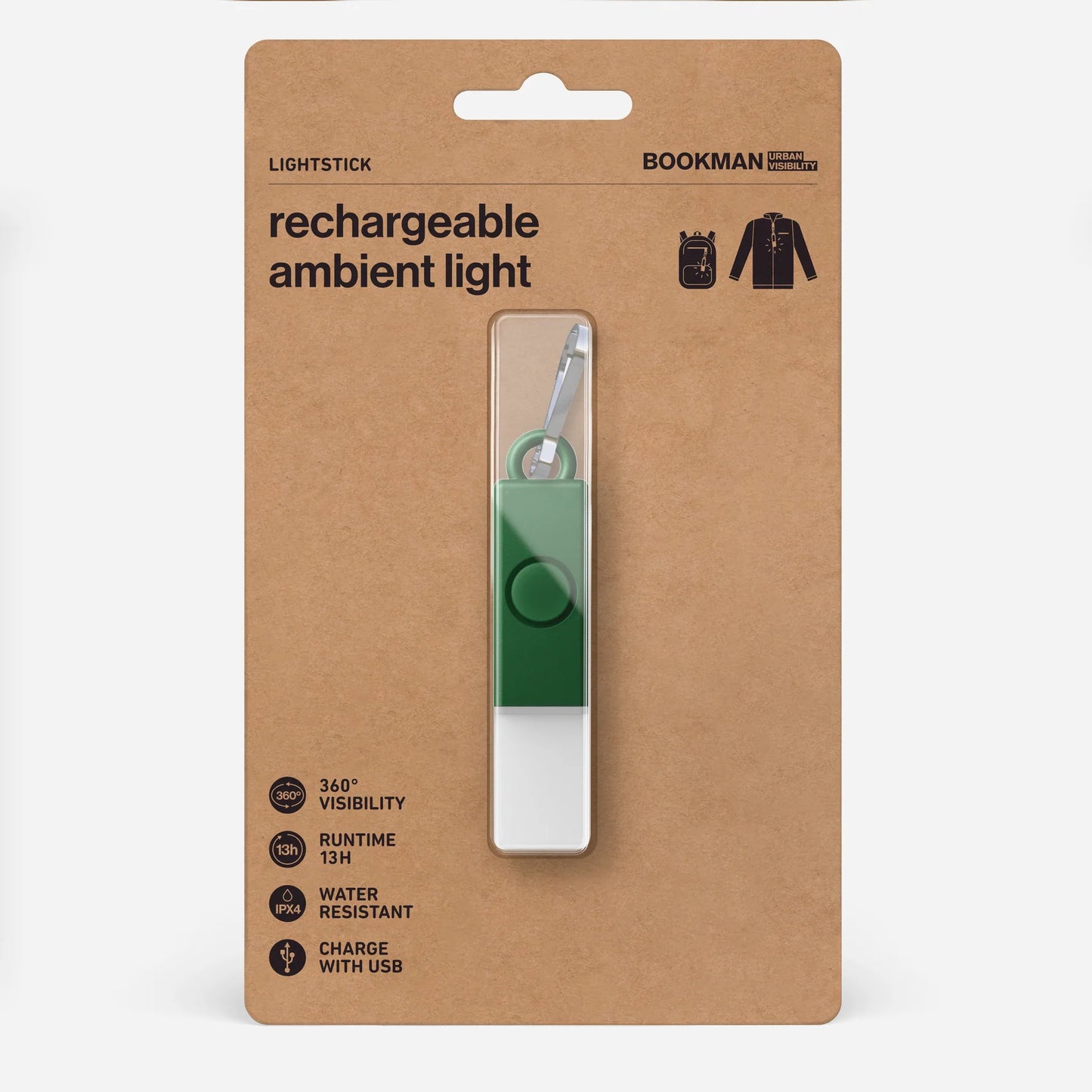 Bookman Urban Visibility Lightstick Award-winning wearable Light, Green