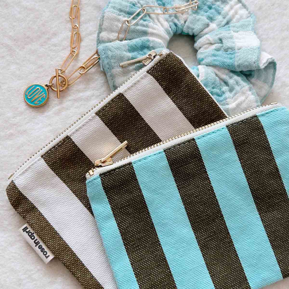 Rose in April Marie Purse Stripes, Olive / Greige