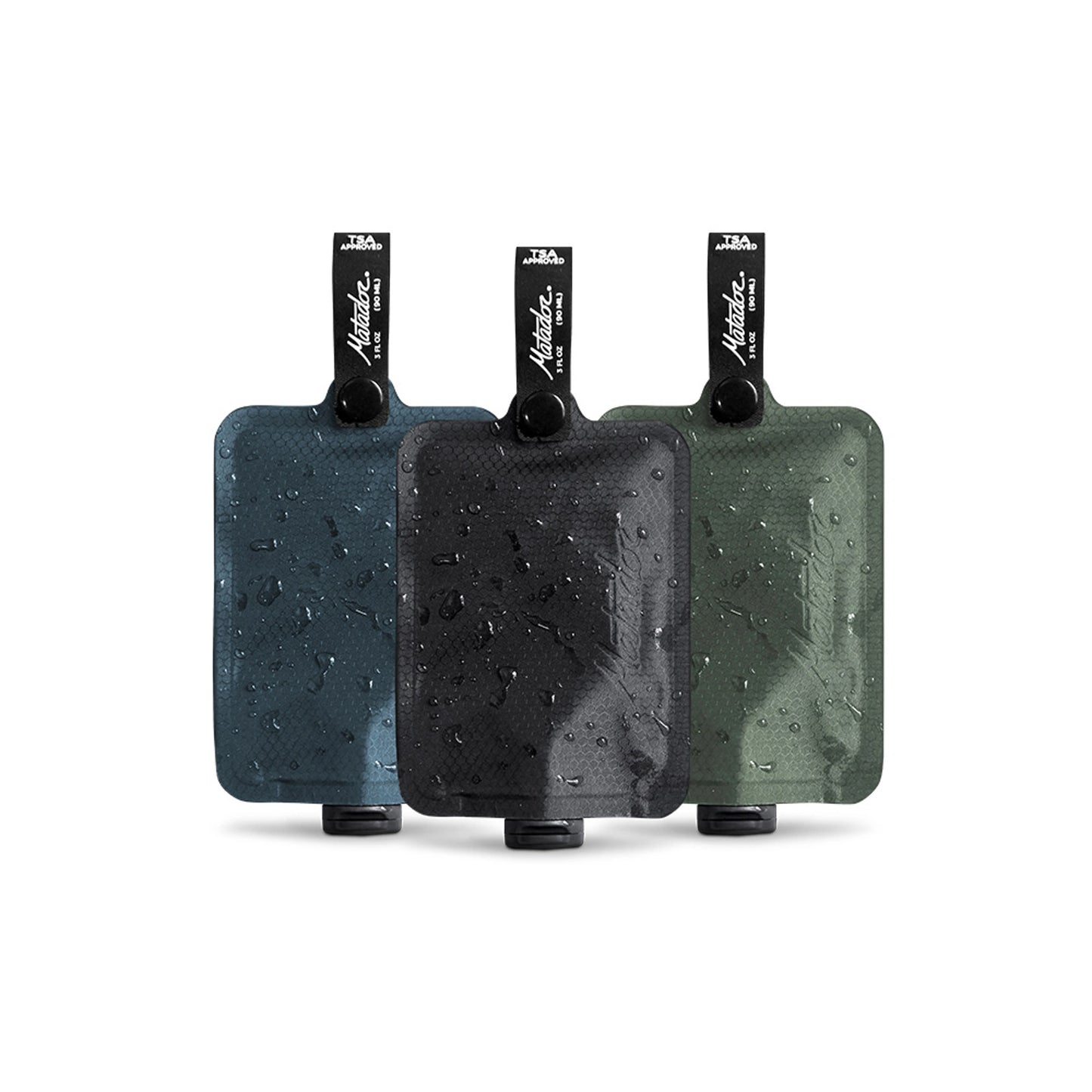 Matador FlatPak™ Toiletry Bottle, 3-pack (Blue, Charcoal, Green)