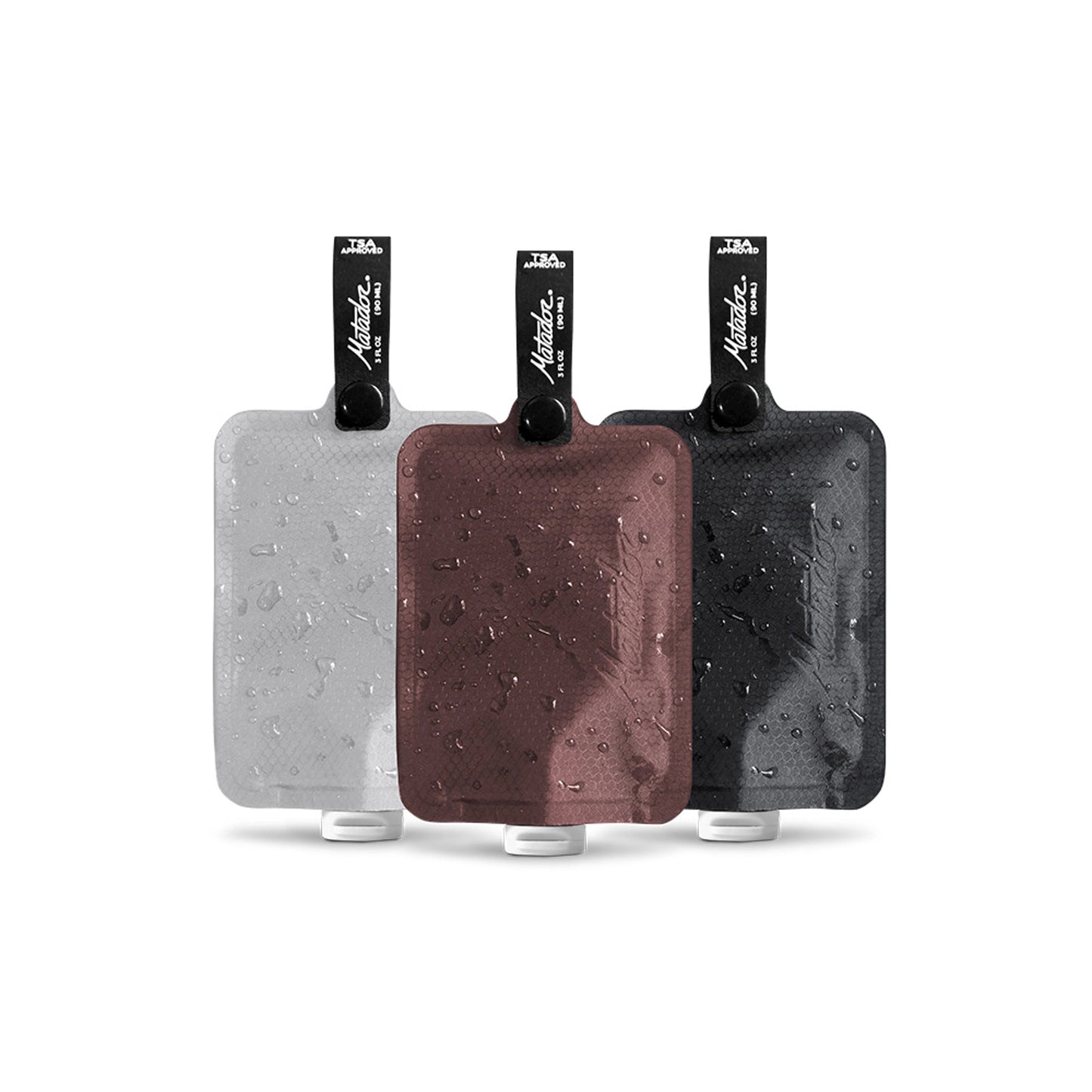 Matador FlatPak™ Toiletry Bottle, 3-pack (Charcoal, Arctic White, Garnet)