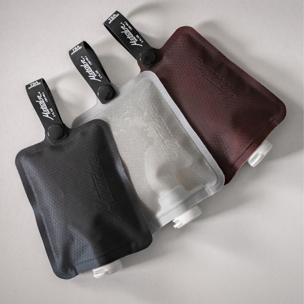 Matador FlatPak™ Toiletry Bottle, 3-pack (Charcoal, Arctic White, Garnet)