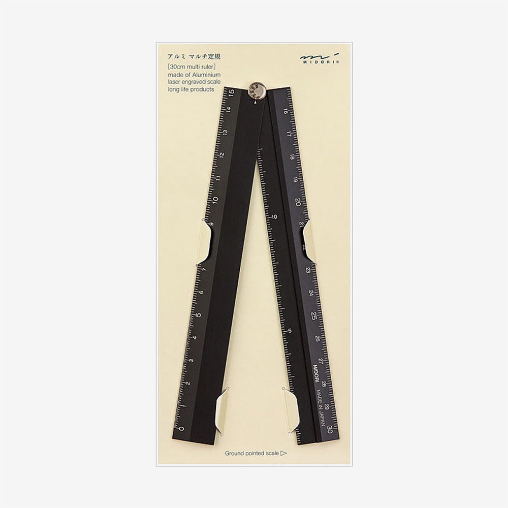 Midori Aluminium Multi Ruler 30cm, Sort – Goodnotes.no