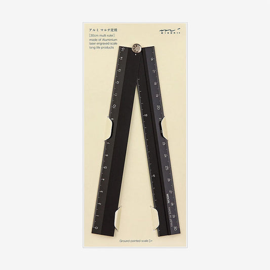 Midori Aluminium Multi Ruler 30cm, Sort