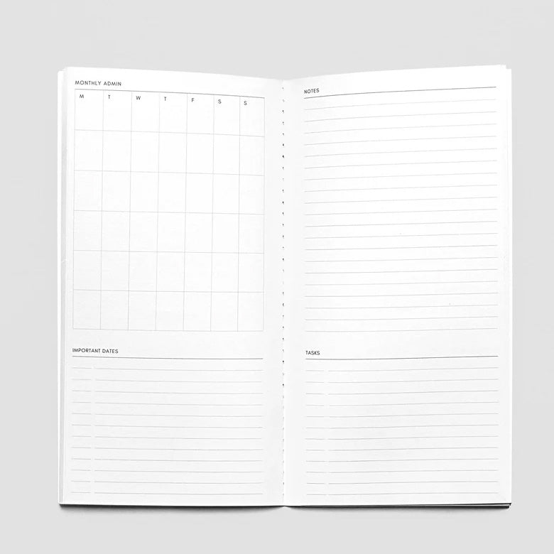 Cloth & Paper Travel Notebook A5 Slim, Monthly Admin Lagoon