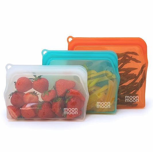 Moonmoon Reusable Silicone Food Bags Slim Pouch 470ml Multi, Set of 3