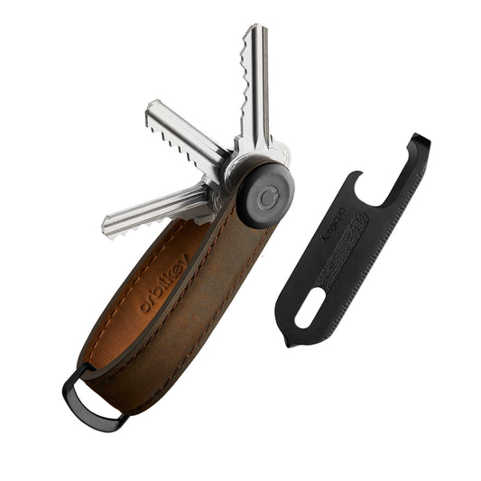 Orbitkey Key Organiser Crazy Horse + Multi-Tool v2 Set, Oak Brown/Brown