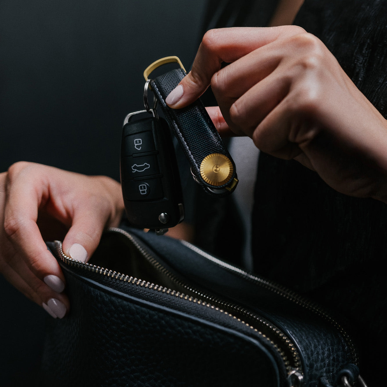 Orbitkey Key Organiser Pro Saffiano Leather, Liquorice Black