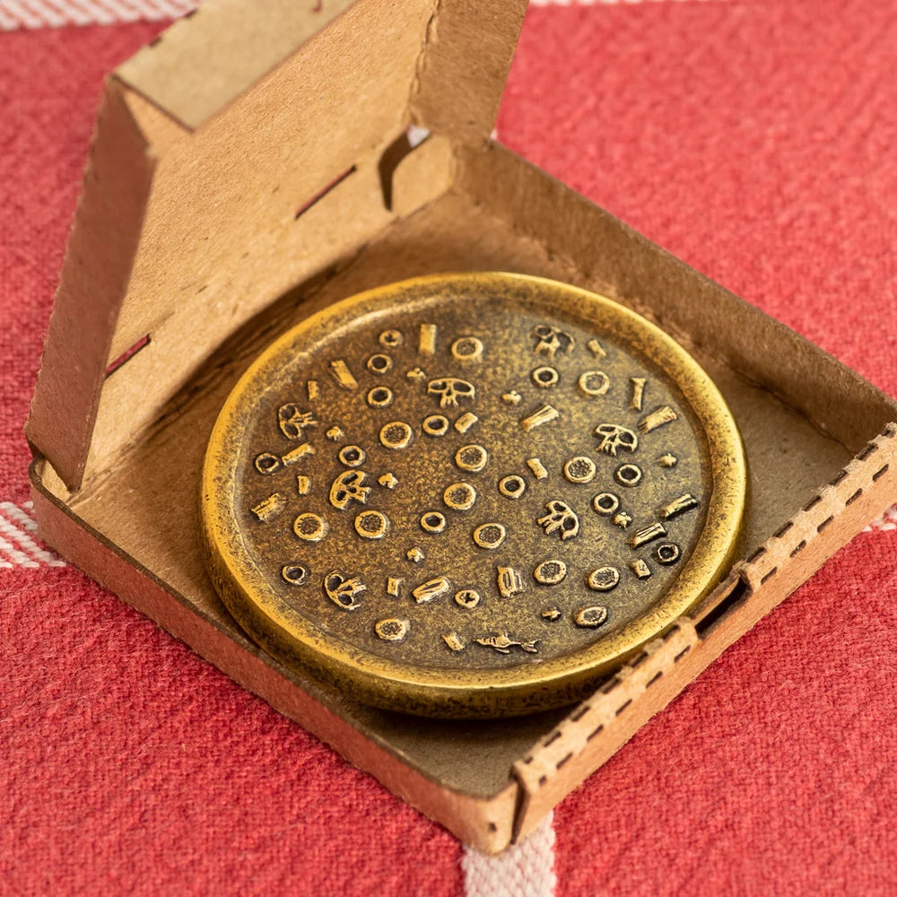 Shire Post Mint Supreme Pizza Coin in Brass with Tiny Pizza Box