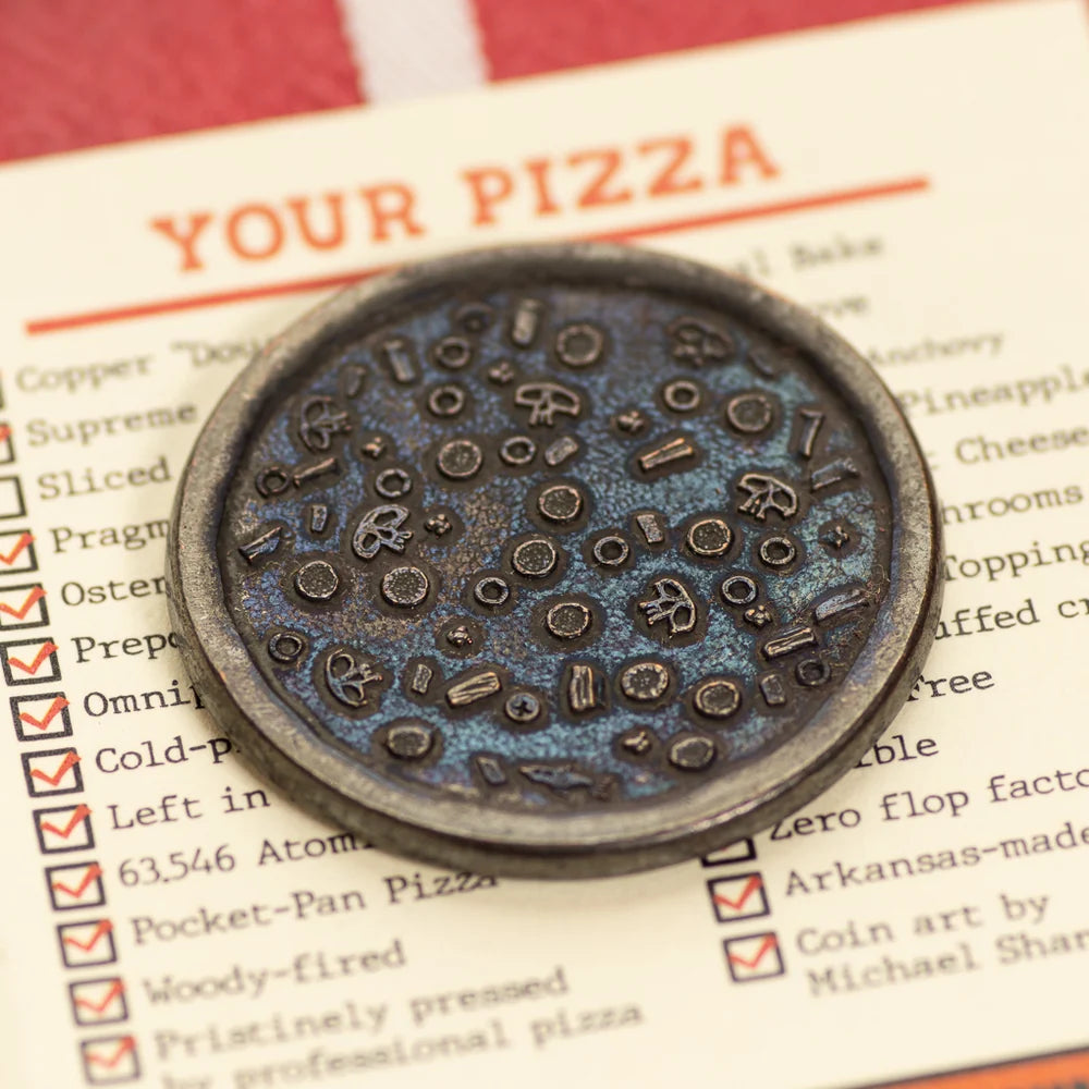 Shire Post Mint Burnt Supreme Pizza Coin with Tiny Pizza Box