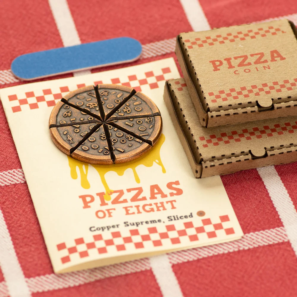 Shire Post Mint Pizzas of Eight Breakable Supreme Pizza Coin with two Tiny Pizza Boxes