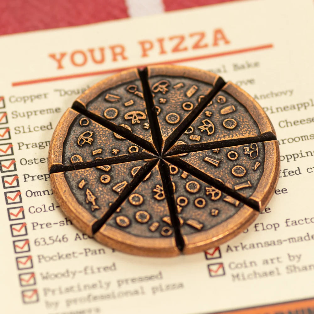 Shire Post Mint Pizzas of Eight Breakable Supreme Pizza Coin with two Tiny Pizza Boxes