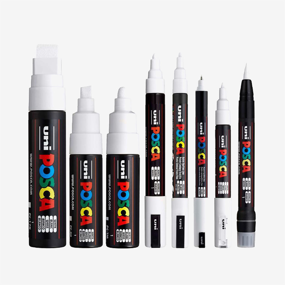 POSCA 8 Nib Sizes, All White 8-pakk