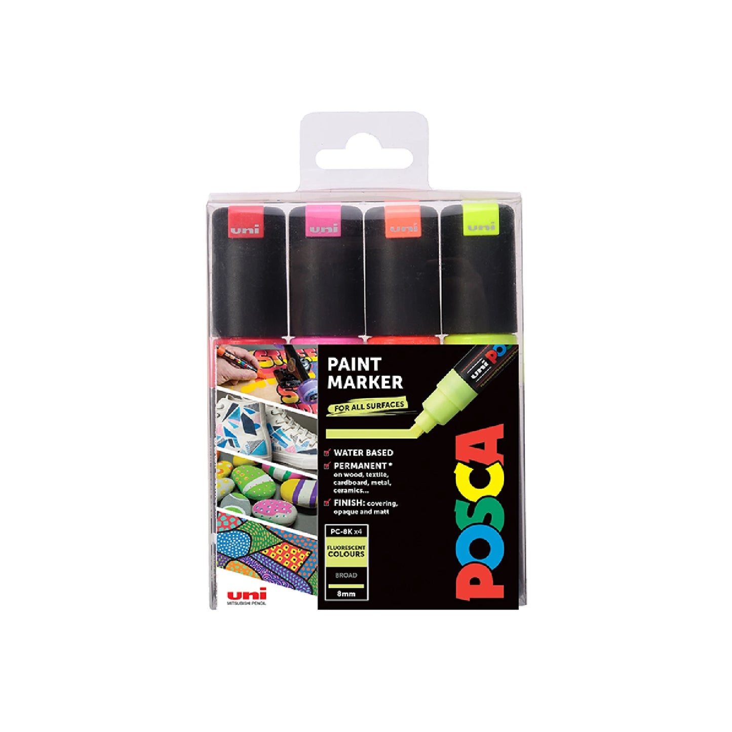 POSCA PC-8K Chisel, Fluorecent 4-pakk