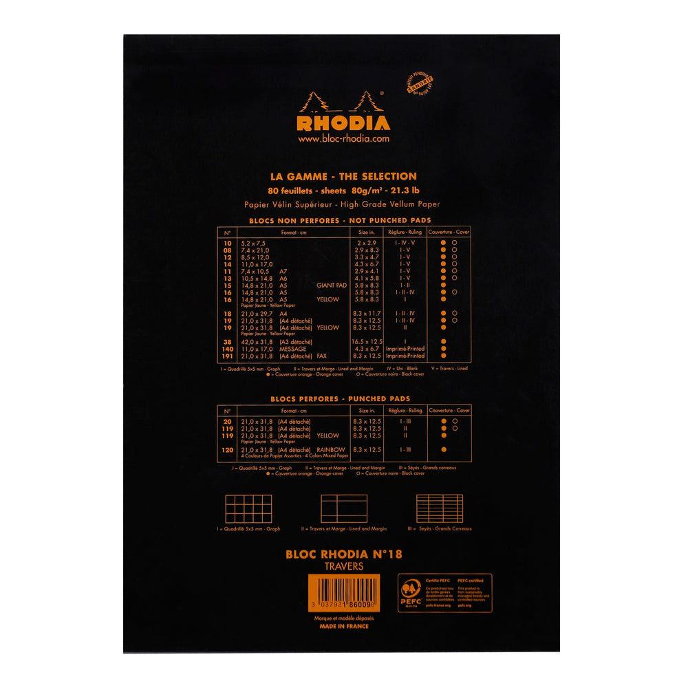 Rhodia Head Stapled Pad No.18 A4, Lined