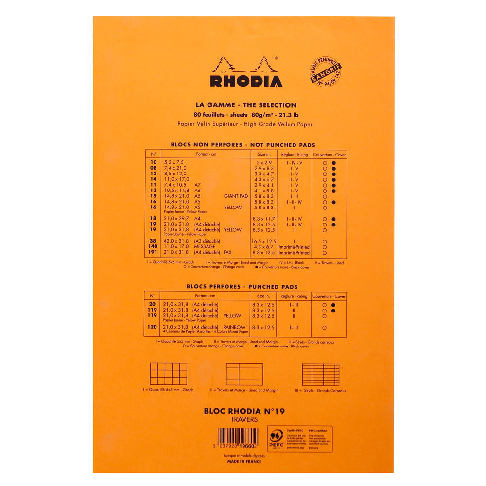 Rhodia Head Stapled Yellow Pad No.19 A4+, Lined