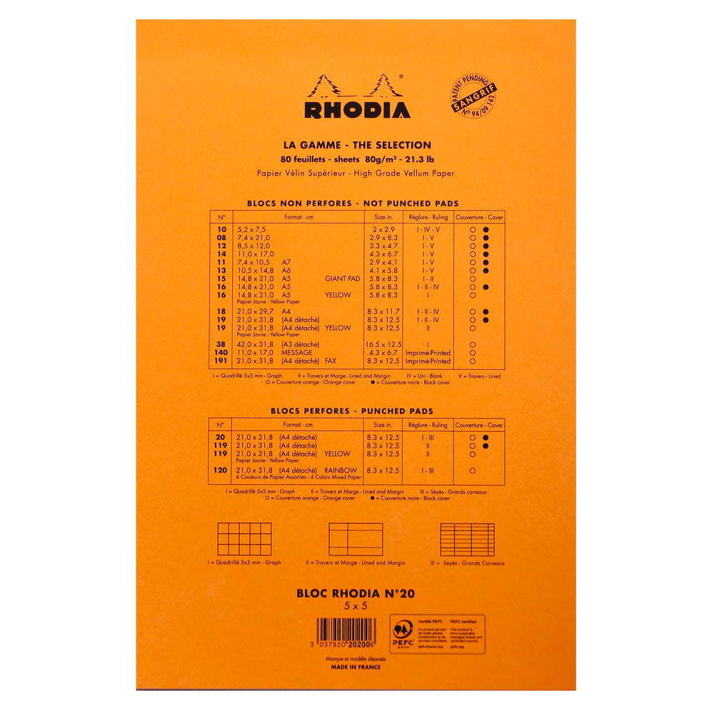 Rhodia Punched Stapled Pad No.20, Squared