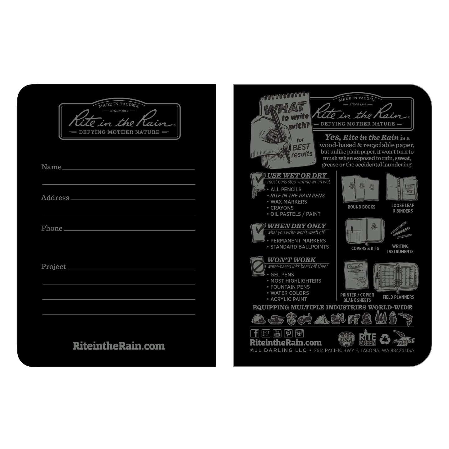 Rite in the Rain Black Mini-Stapled Notebook, 3-pack