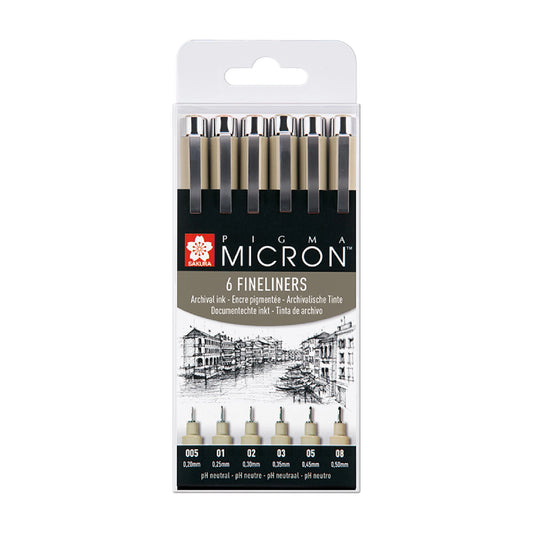 Sakura Pigma Micron Black, 6-sett