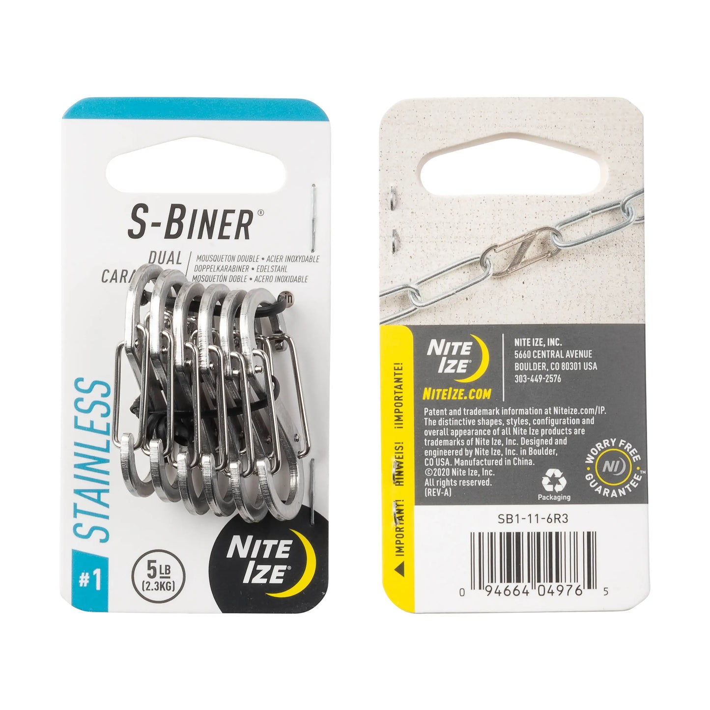 Nite Ize S-Biner® Stainless Steel Dual Carabiner #1 6 Pack, Stainless