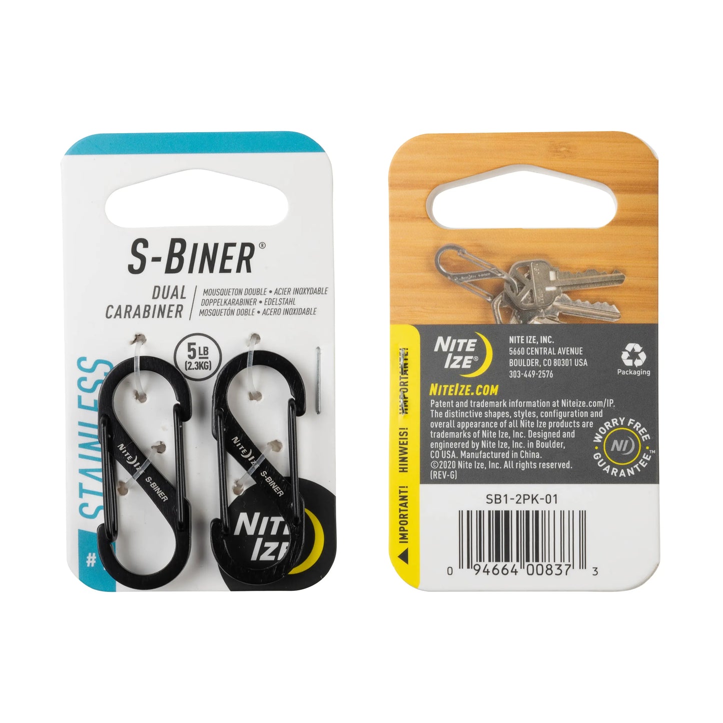 Nite Ize S-Biner® Stainless Steel Dual Carabiner #1 2 pack, Black