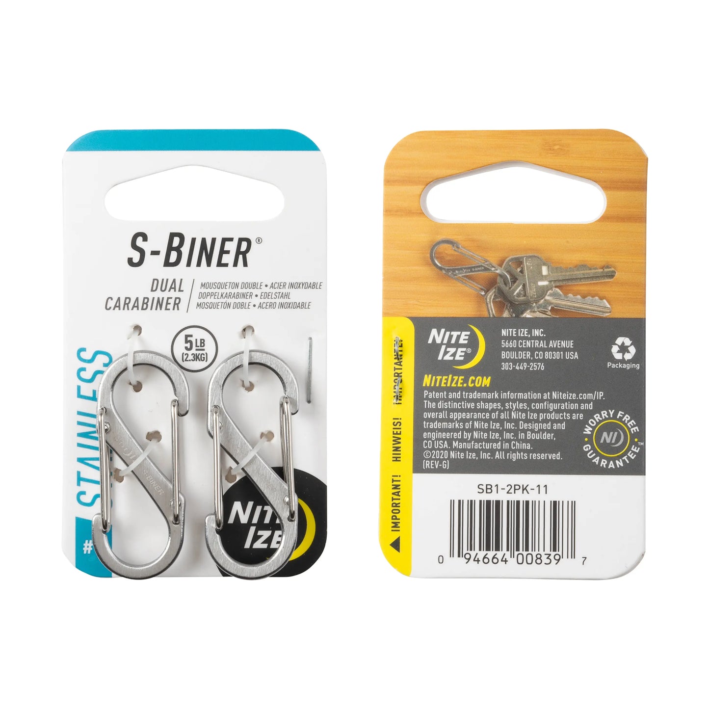 Nite Ize S-Biner® Stainless Steel Dual Carabiner #1 2 pack, Stainless