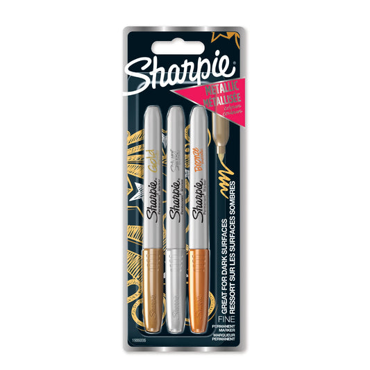 SHARPIE® Fine Marker 1.4mm Metallic, 3-Pakk
