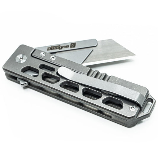 Exceed Designs TiRant RAZOR V3 Utility Knife, (Stonewashed 6AL-4V Titanium) Dual-SIde Milled SKELETON Edition