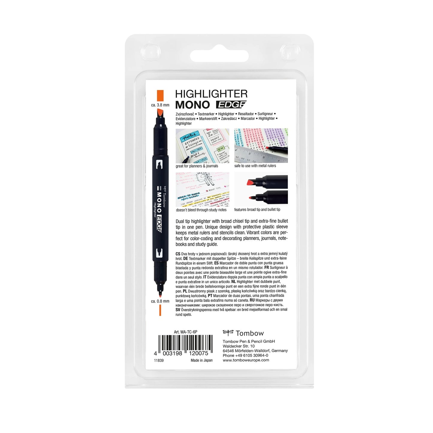 Tombow Highlighter Mono Edge, 6-Pakk