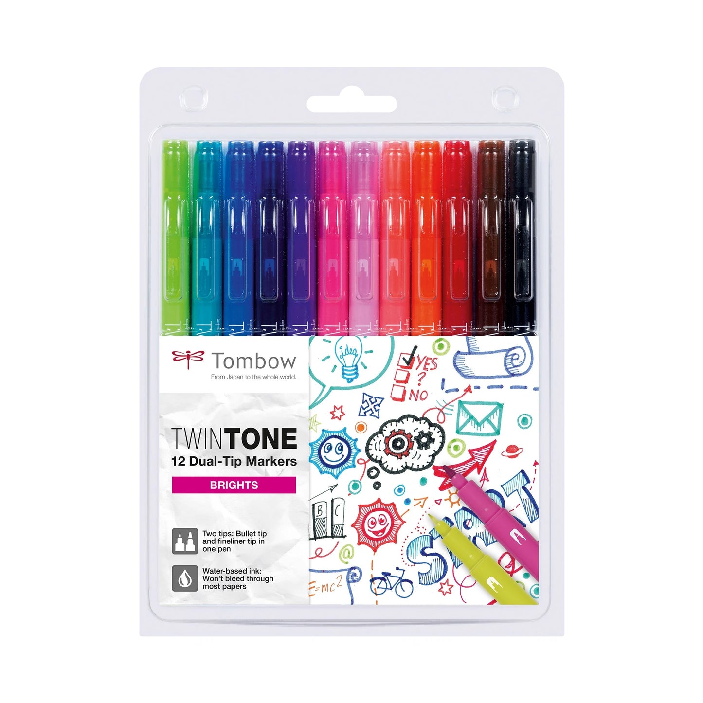 Tombow Marker TwinTone Bright 0.3/0.8mm (Sett med 12 Farger)