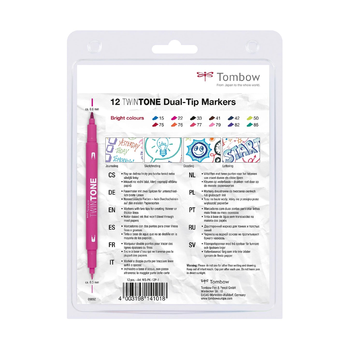 Tombow Marker TwinTone Bright 0.3/0.8mm (Sett med 12 Farger)