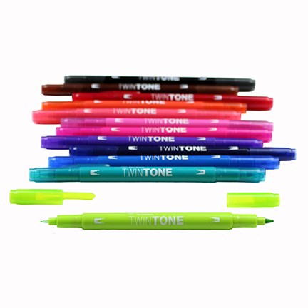 Tombow Marker TwinTone Bright 0.3/0.8mm (Sett med 12 Farger)