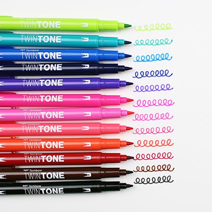 Tombow Marker TwinTone Bright 0.3/0.8mm (Sett med 12 Farger)