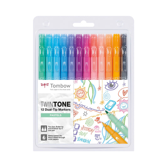 Tombow Marker TwinTone pastel 0.3/0.8mm, 12-pakk