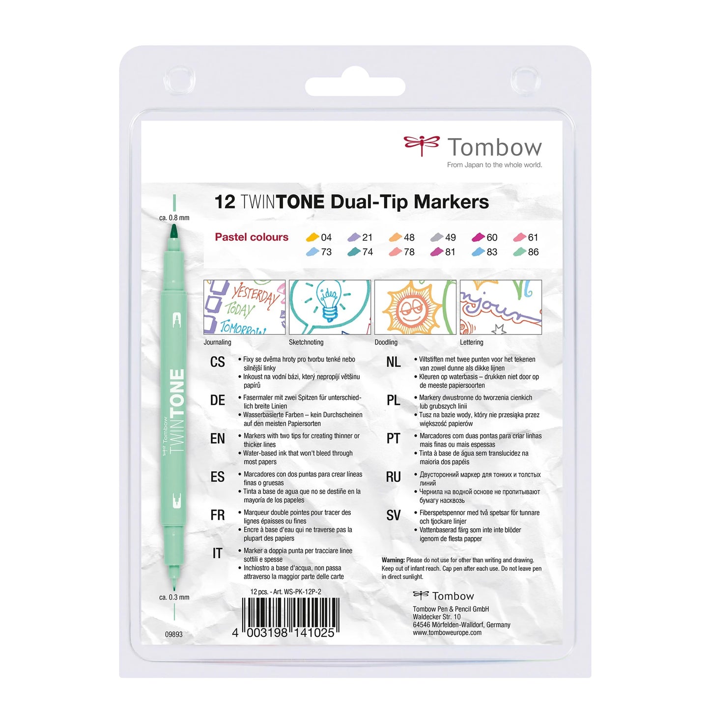 Tombow Marker TwinTone pastel 0.3/0.8mm, 12-pakk