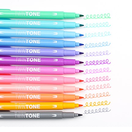 Tombow Marker TwinTone pastel 0.3/0.8mm, 12-pakk