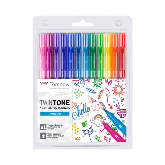 Tombow Marker TwinTone Regnbue 0.3/0.8mm (Sett med 12 Farger)